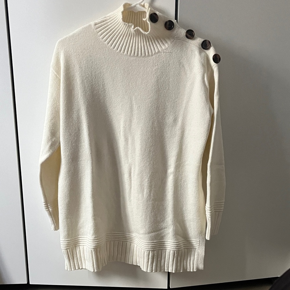 Anthropologie Cream Turtleneck Sweater with Button Accents